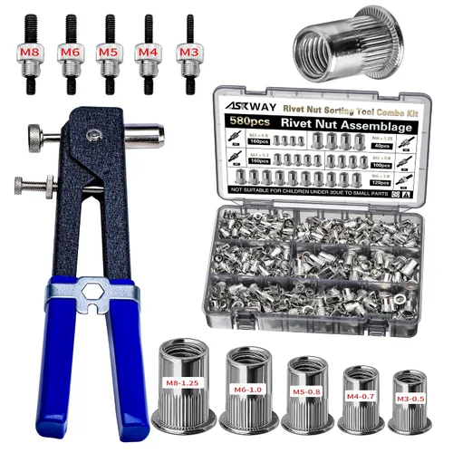 Vista 8 de SAE Herramienta de tuerca remachadora 420 piezas de acero al carbono imperial Kit de herramientas de tuerca de remache
