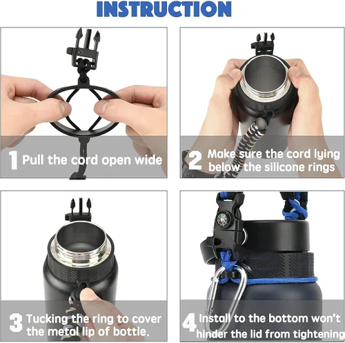 Vista 6 de Paracord Handle for Hydro Flask Water Bottles Standard/Wide Mouth, Strap Holder with Safety Rubber Ring & Carabiner, Easy to Carry and Durable