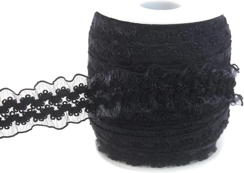 Vista 7 de Cinta elástica naranja con volantes de 25 yardas para coser de 3/4 pulgadas de organza elástica con ribete de encaje de ganchillo, banda elástica