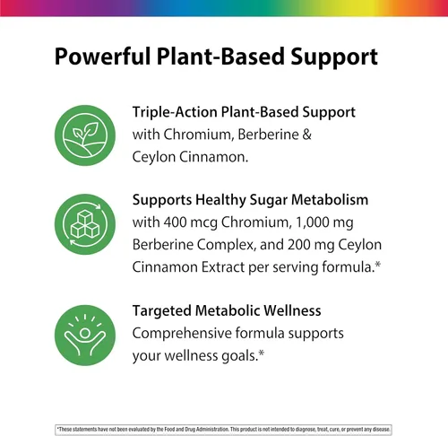Vista 4 de Rainbow Light Suplemento de berberina con canela de Ceilán 60 cápsulas 1,000 mg Más cromo Procedente de 4 hierbas potentes