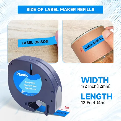 Vista 7 de Label Orison Compatible con Dymo LetraTag - Recambio azul 91335 de 0.472 in LT de cinta de plástico para recambios de rotuladoras Dymo, Letra Tag