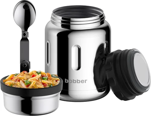 Vista 12 de BOBBER Tarro de alimentos aislado de acero inoxidable de 16 oz con boca extra ancha, cuchara y tazón integrados, mantiene el calor durante 10 horas