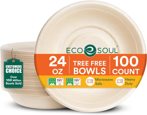 Vista 11 de ECO SOUL Cuencos de sopa 100% compostables de 12 onzas [paquete de 100] cuencos desechables resistentes I Tazón de papel resistente I Ensaladera