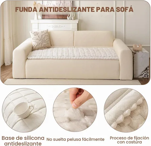 Vista 4 de Funda para sofá para perros lavable, fundas para sofá de 3 cojines no deslizantes, duraderas y peludas, funda para sofá apta para mascotas