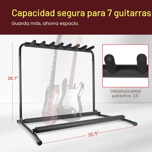 Vista 3 de Pyle - Soporte para varias guitarras con 7 ranuras, soporte de exhibición - Estructura universal diseñada para guitarras eléctricas, acústicas