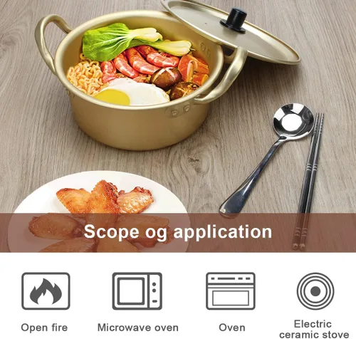 Vista 5 de Korean Ramen Cooking Pot, AHIER Korean Ramen Noodle Pot With Lid, Spoon and Chopsticks (1pair), Fast Heating for Kitchen Cookware (Double handle)