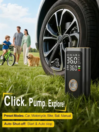 Vista 3 de Tire Inflator Portable Air Compressor - 150 PSI Portable Air Pump for Car Tires, Cordless Electric Bike Tire Pump with Digital Pressure Gauge, LED