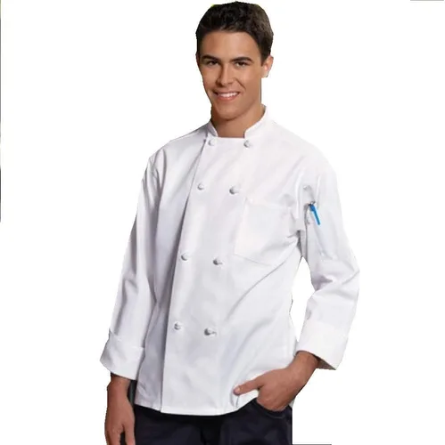 Venus Abrigo de chef de 8 nudos con botones, color blanco, con babero negro (XL, blanco)