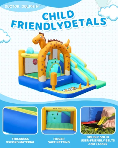 Vista 7 de Doctor Dolphin Castillo inflable de salto con túneles para niños pequeños de 3 a 8 años