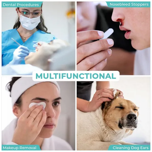 Vista 5 de Rollos de gasa dental, paquete de 500 unidades, rollos de algodón, tapones de sangrado nasal súper absorbentes, algodón enrollado de 1.5 pulgadas