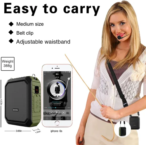 Vista 4 de Amplificador de voz inalámbrico Bluetooth impermeable de 18 W, micrófono portátil con altavoz pequeño micrófono personal para profesores, al aire