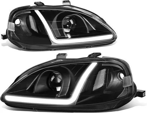 Vista 9 de Auto Dynasty Conjunto de faros delanteros de proyector LED 3D DRL compatible con Honda Civic 1999-2000, lado del conductor y del pasajero, carcasa