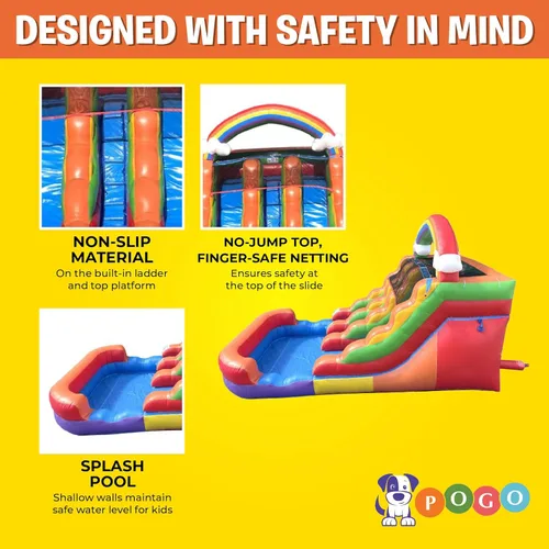 Vista 5 de Crossover Rainbow - Tobogán acuático inflable de doble carril con piscina de salpicaduras, tobogán de vinilo de PVC para niños, incluye estacas