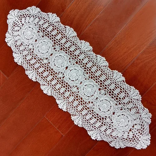 Phantomon Camino de Mesa Ovalado de Encaje Tapetes Bufanda de Mesa Floral Cubierta de Tela para Muebles Manteles Individuales de Ganchillo Hechos a