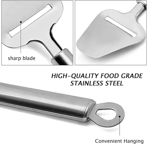 Vista 4 de TOPULORS Cortador de queso de acero inoxidable, cuchillo de queso, cortador de queso plano resistente, máquina de afeitar, servidor para queso