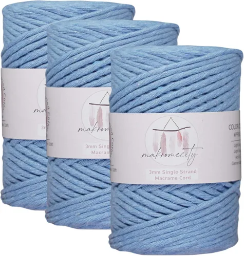Vista 91 de Makromecity, Cordón de macramé de un solo hilo de 3 mm x 100 yardas (300 pies) de 3 mm de cordón de algodón azul bebé para arte y manualidades